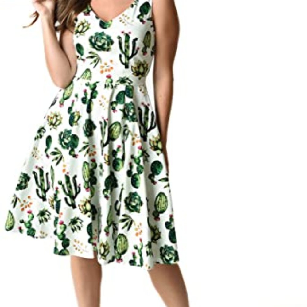 Vintage style cactus print swing dress